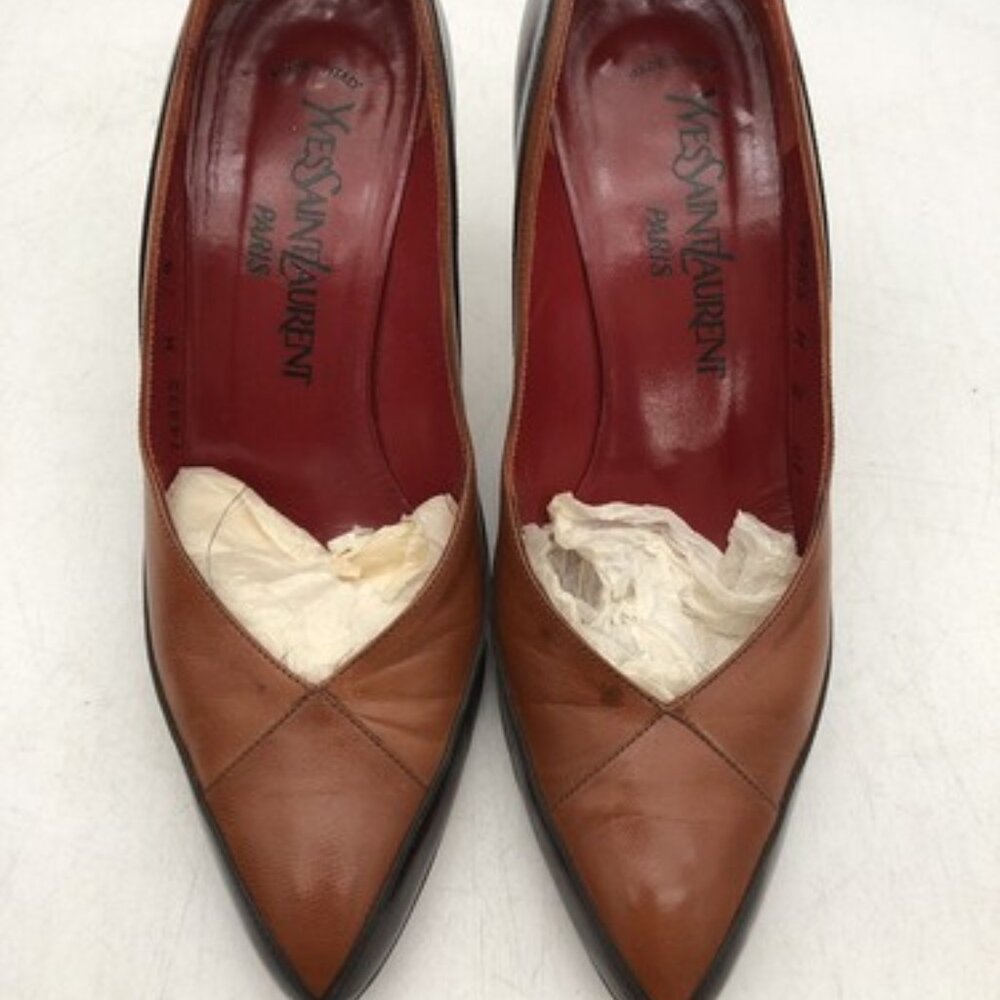 Vintage Yves Saint Laurent Leather Pumps – Brown with Black Accents